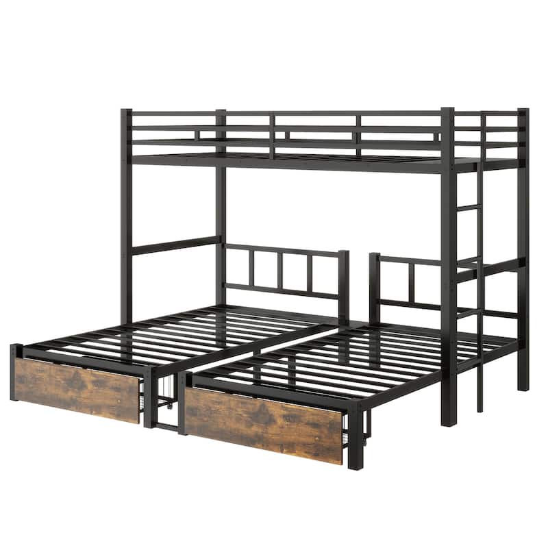 Various Sizes Metal Bunk Beds Frame with Ladder and High Guardrail, Heavy Duty Metal Bunk Beds🛍️🛒