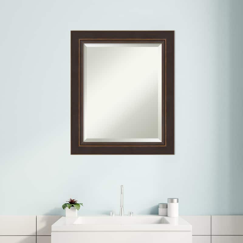 Beveled Wood Bathroom Wall Mirror - Lara Bronze Frame - Lara Bronze