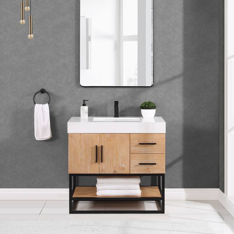Altair Bianco Bath Vanity with White Composite Stone Top,no Mirror