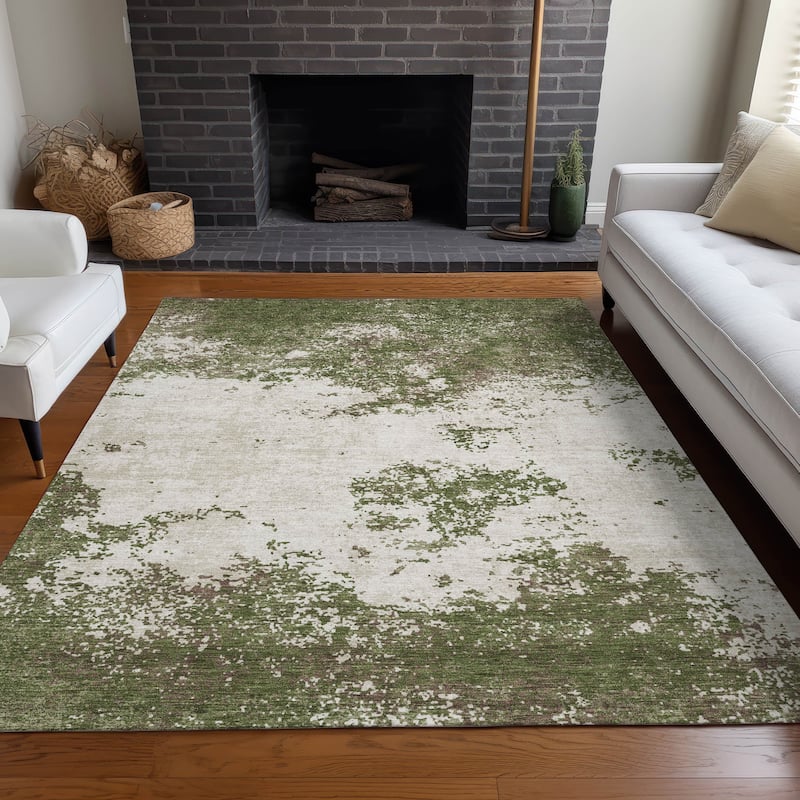 Machine Washable Indoor/ Outdoor Abstract Pixels Chantille Rug