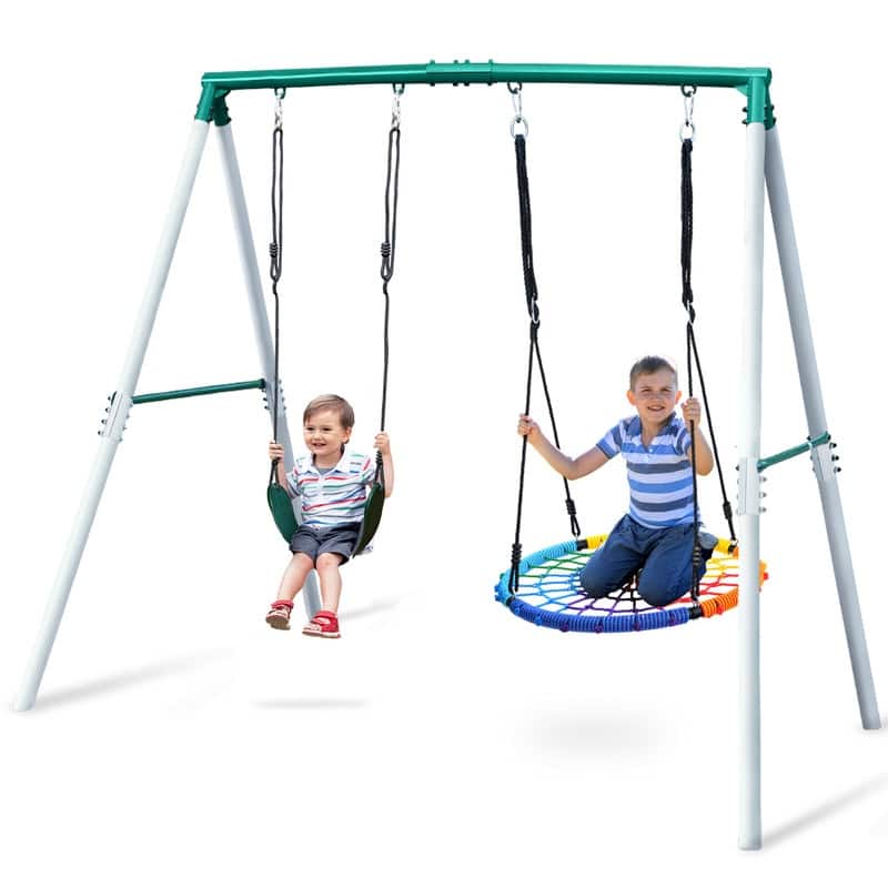 Hapfan 7.5ft Tall Swing Sets for Backyard, 500lbs Heavy Duty Swing Set for Kids and Adults