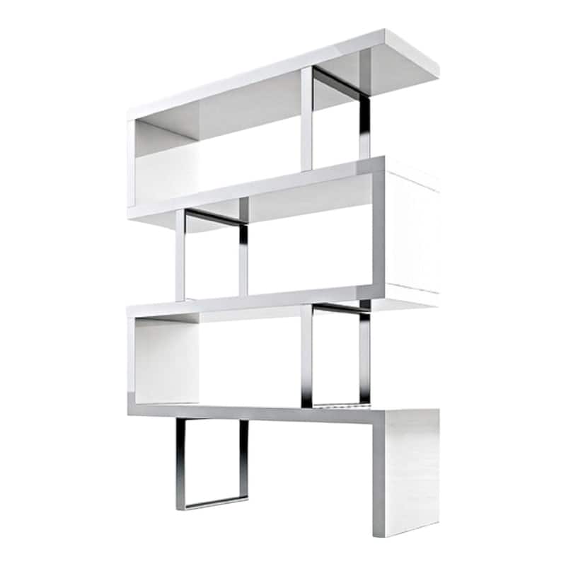 HomeRoots 67" White And Silver Metal and Wood Three Tier Etagere Bookcase