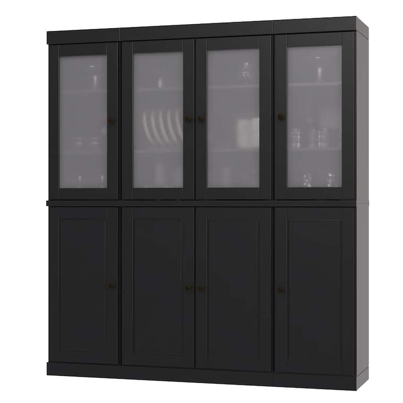 100% Solid Wood 65" Pantry China Cabinet with Solid, Frosted Glass Doors and Adjustable Shelves