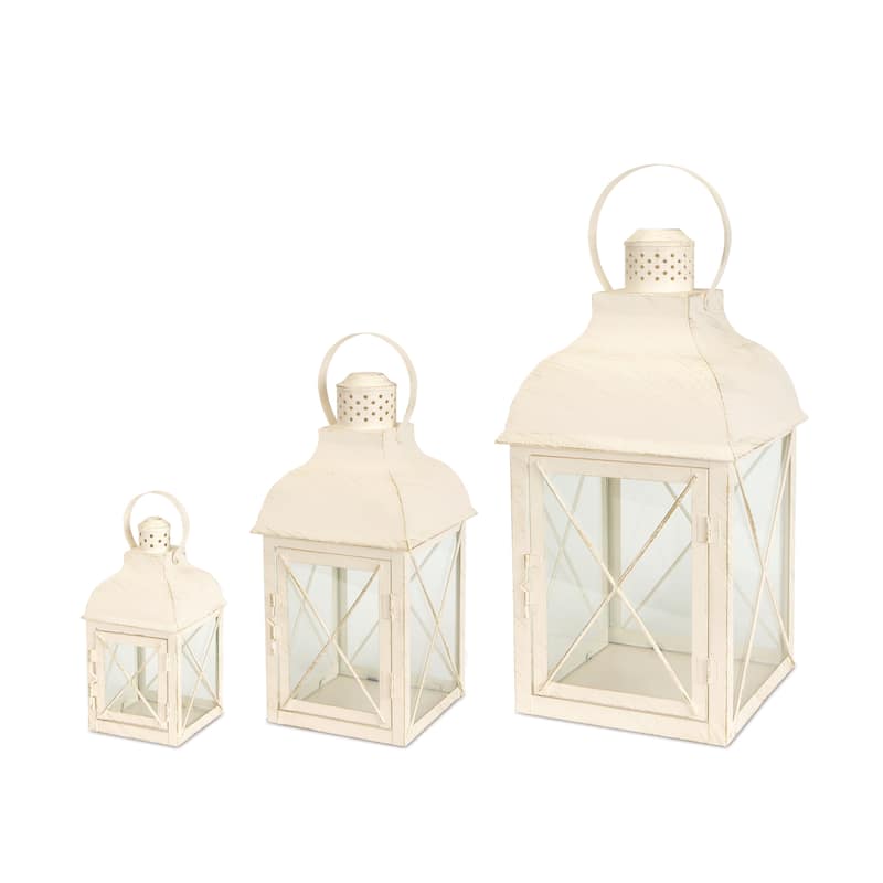 HomeRoots Set Of Three White Flameless Floor Lantern Candle Holder - 12