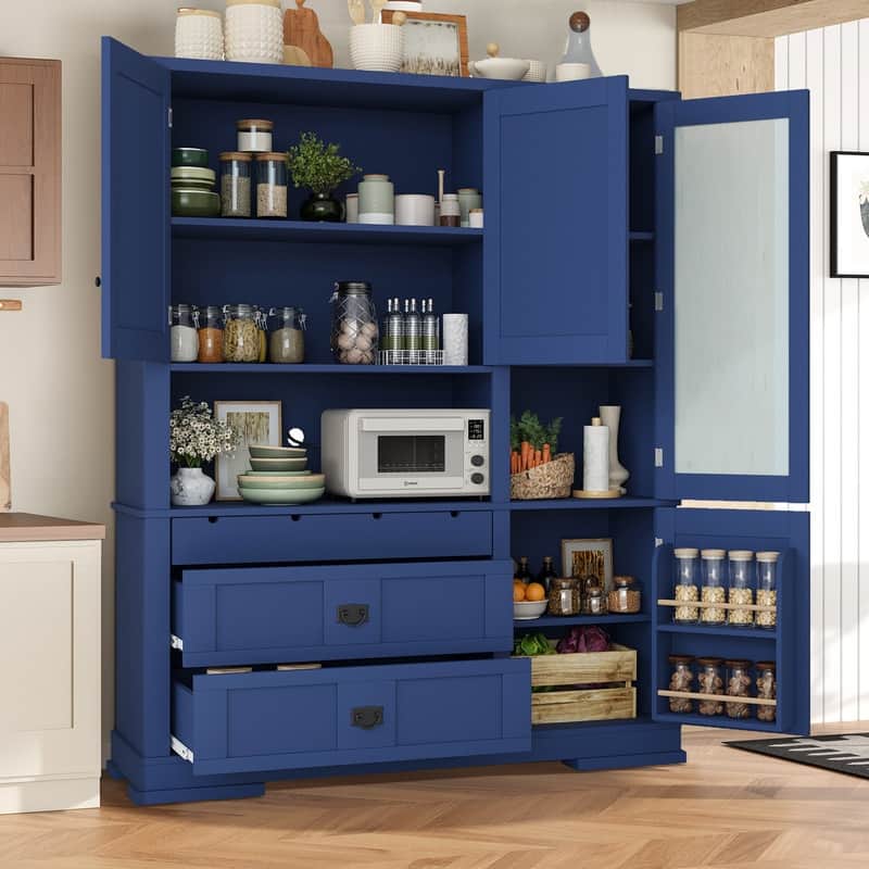 Freestanding 78.3" Kitchen Pantry with Hutch, Large Kitchen Pantry Storage with Drawers,Door Shelf and Adjustable Shelves