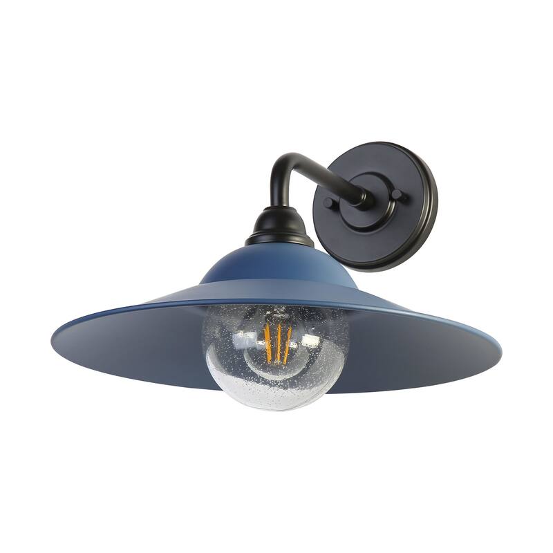 Golden Lighting 5096-OWL15 MBL Croma 12" Tall Outdoor Wall Sconce - Matte Black / Matte Blue / Seeded Bubble