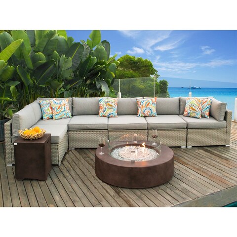 COSIEST 8-Piece Outdoor Furniture Set With Fire Table Tank Outside