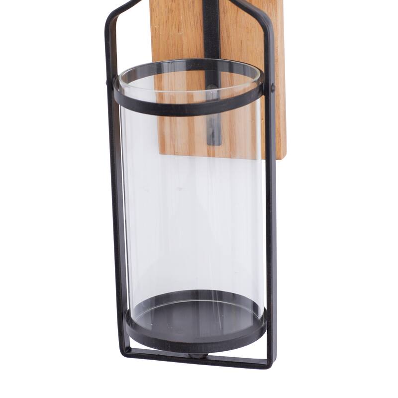 Wood Single Candle Wall Sconce - Black - Roche River Decor - 7"W x 6"L x 23"H