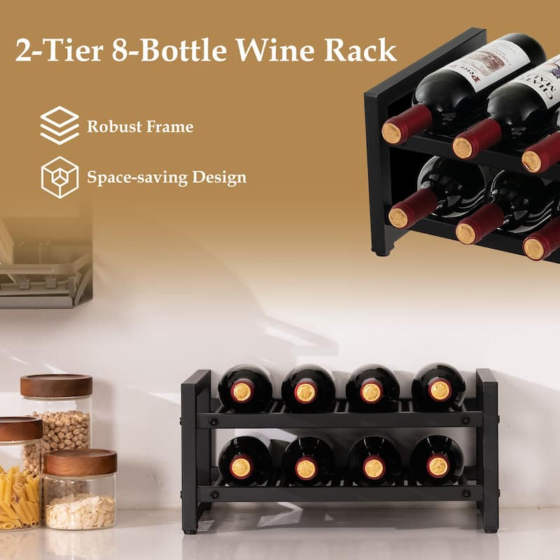 Gymax 8 Bottle Wine Rack 2 Tier Wine Display Storage Holder Countertop