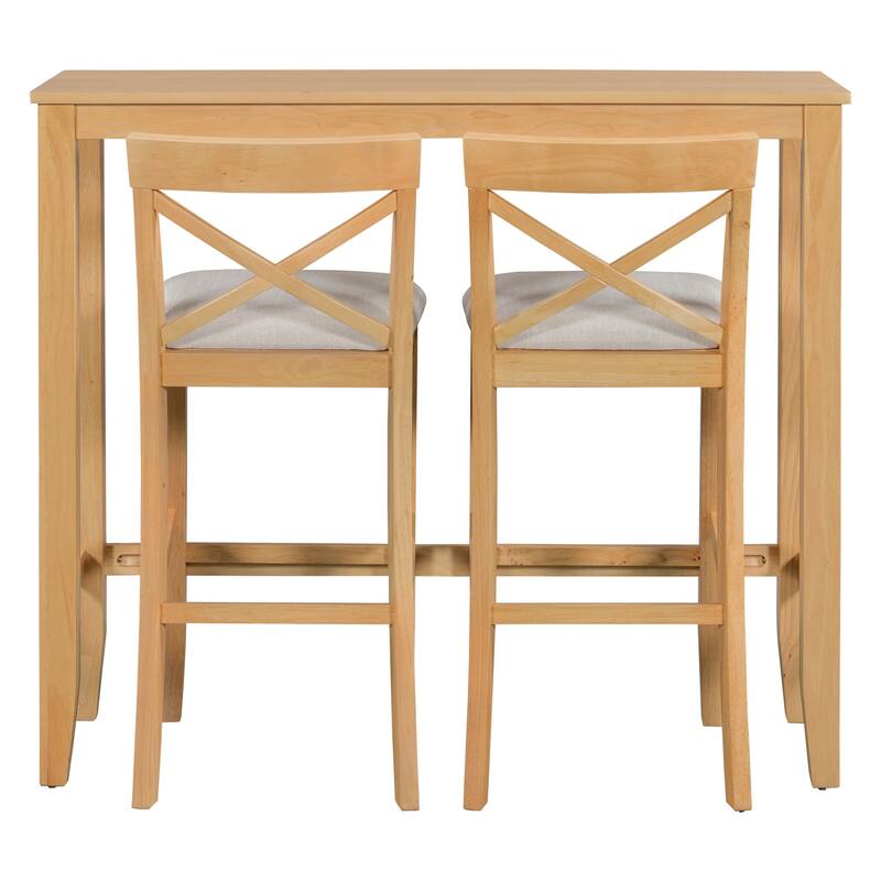 3-Piece Breakfast Nook, Wood Bar Height Dining Table Set, Kitchen Table Set with Bar Table and Cushioned Stools