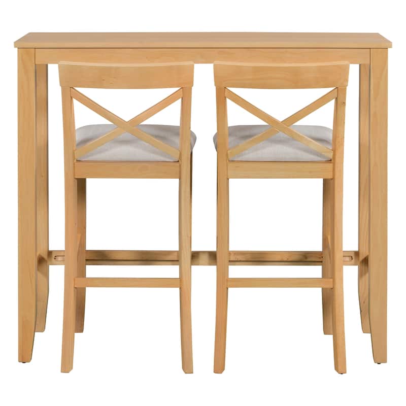 Roomfitters 3-Piece Bar Height Dining Set, 48" Wood Breakfast Nook Table with 2 X-Back Chairs for Small Spaces