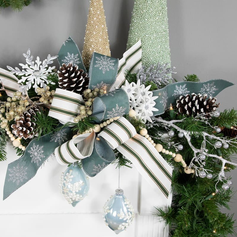 Green with Glitter Snowflakes Wired Craft Christmas Ribbon 2.5" x 10 Yards