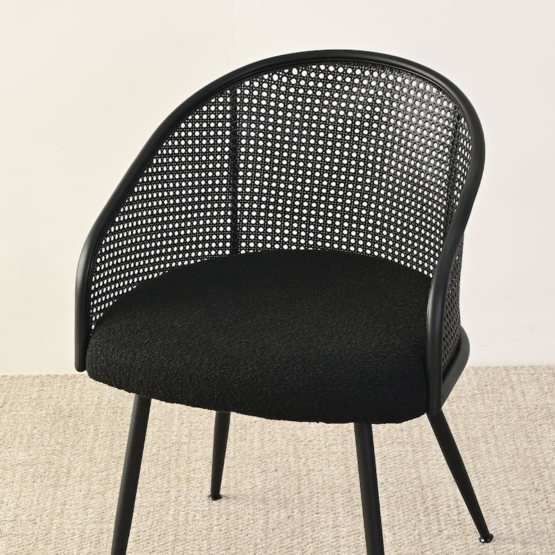 19" Seat Height Rattan Boucle Dining Armchair(Set of 2)