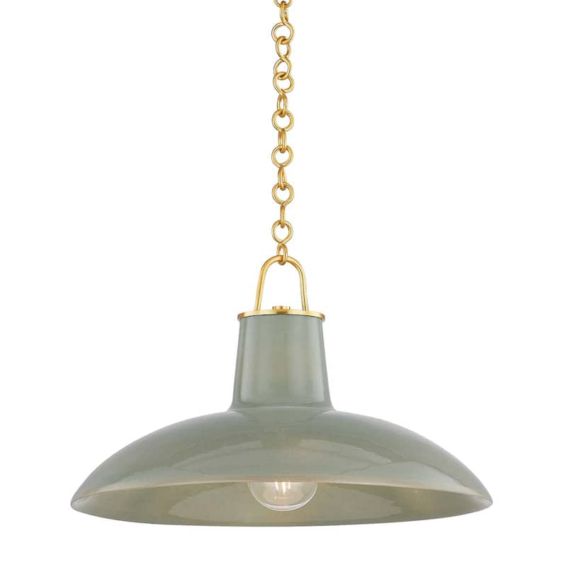 Hudson Valley Lighting 1918 Pottersville 18" Wide Pendant - Aged Brass / Ceramic Moss Crackle