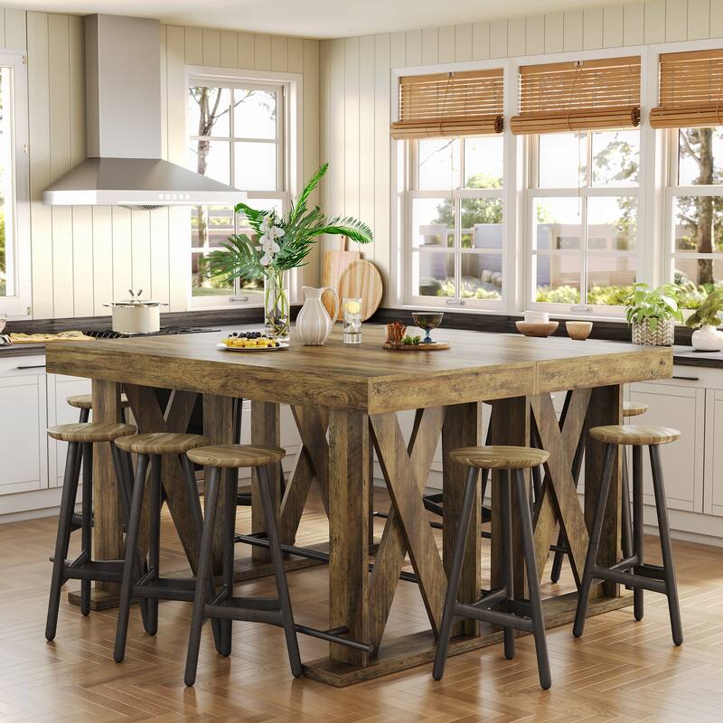 63 Inch Bar Table Counter Height Pub Table with Metal Footrest - 31.5" D x 62.99" W x 39.37" H