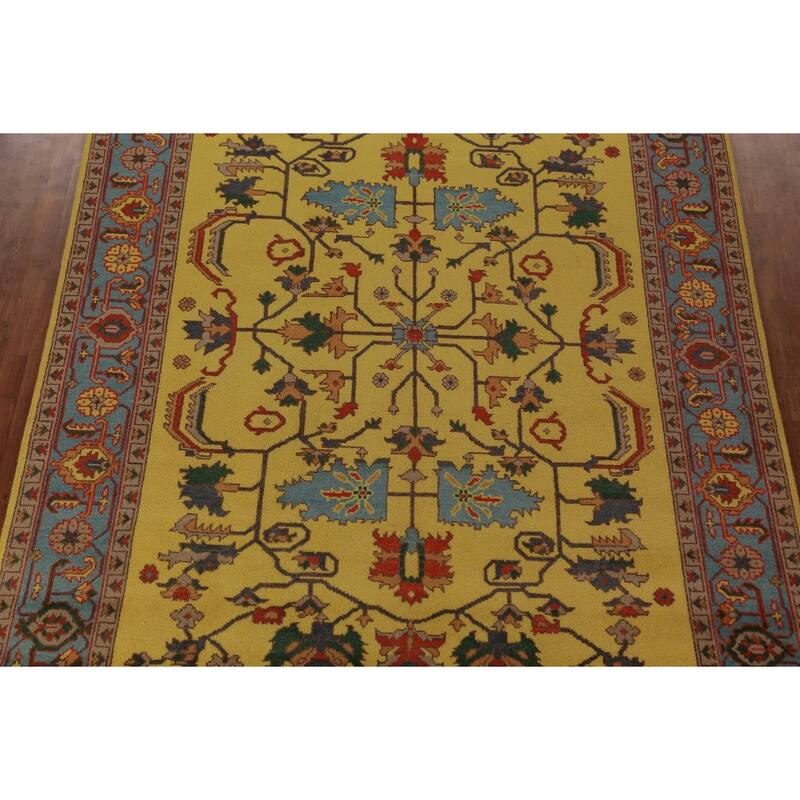Yellow Oushak Indian Area Rug Hand-Knotted Wool Carpet - 8'10"x 11'10"