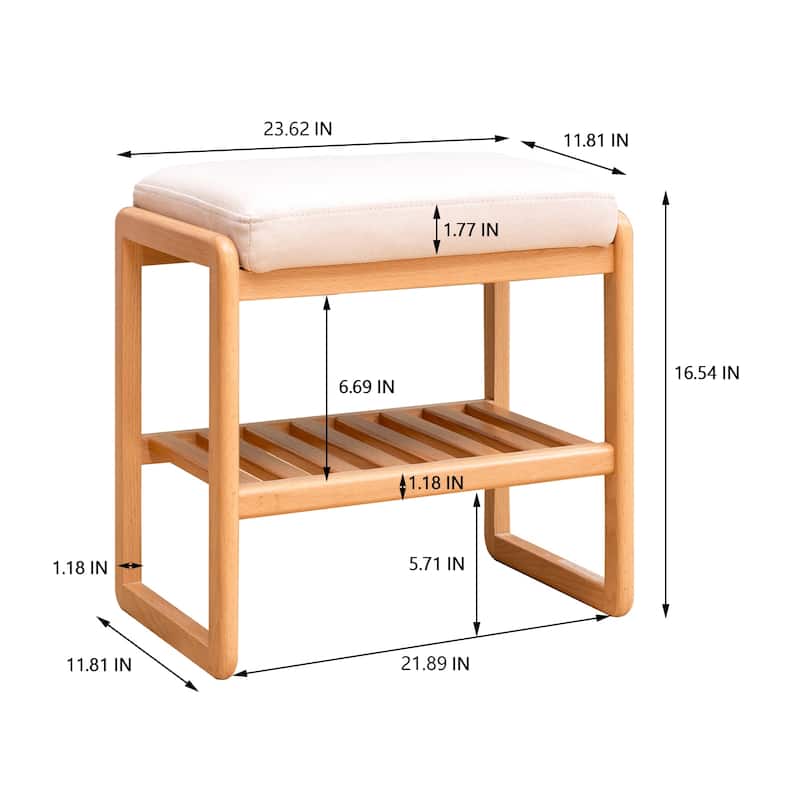 GDFStudio - Cedric Beech Wood Entryway Shoe Bench with Cushion
