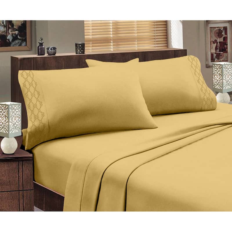 Home Sweet Home Dream Greek Key Embossed Bed Sheet Set - Gold - Queen