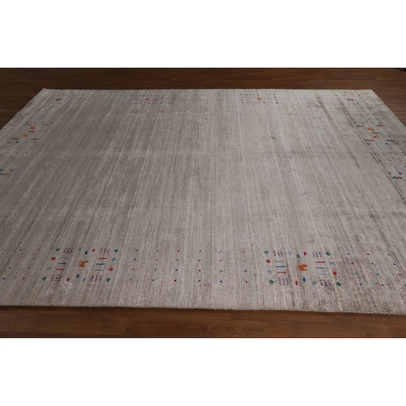 Hand Knotted Oriental 100% Wool Carpet Tribal Tribal Greys & Charcoal Gabbeh Area Rug - 9' 11'' X 8' 0''