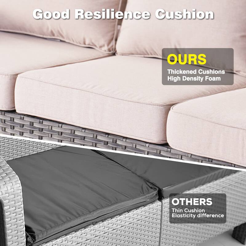 OVIOS 9-piece Patio Wicker Swivel Rocking Chair Set With Fire Pit