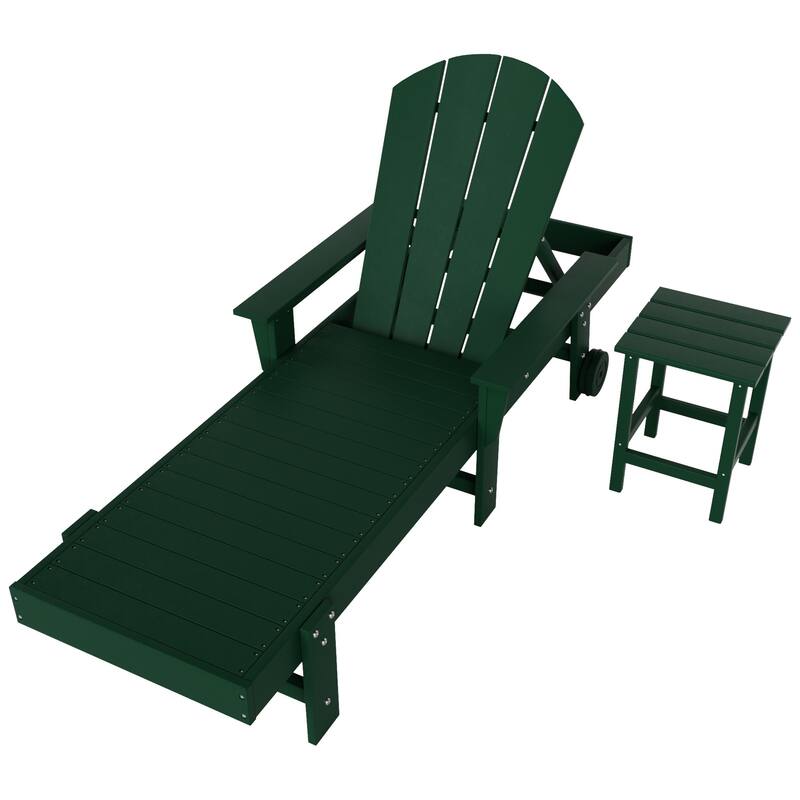 Polytrends Laguna Hdpe All Weather Outdoor Patio Pool Reclining Chaise Lounge With Side Table (2-Piece Set)