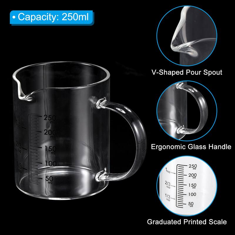 250ml Glass Measuring Cup, 3.3 Borosilicate Glass Black Printed