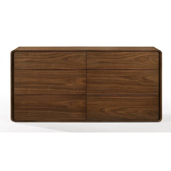 HomeRoots 59" Walnut Solid Wood Six Drawer Double Dresser