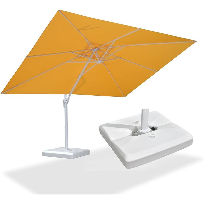 PURPLE LEAF White Rectangle Cantilever Patio Umbrella With Base