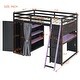 preview thumbnail 3 of 64, Wood Full Size Loft Bed with Blackout Curtains and RGB Lights, Gaming Loft Bed with Desk & Shelves