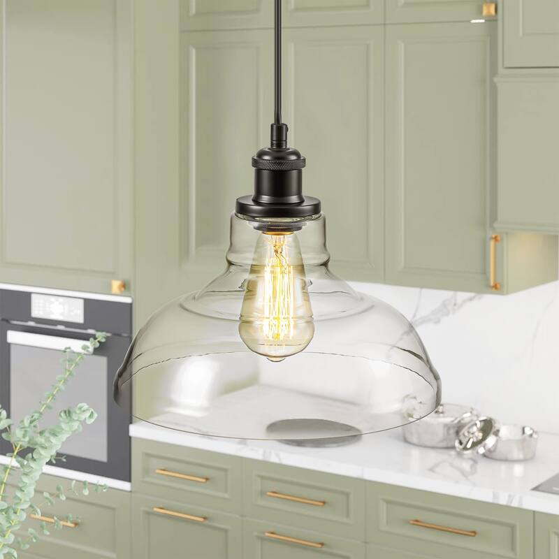 1/3-Light Industrial Modern Black Linear Clear Glass Pendant Light