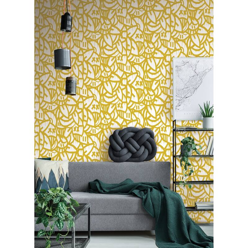 Arm of Casso Yellow Bold Arrangements Peel & Stick Wallpaper