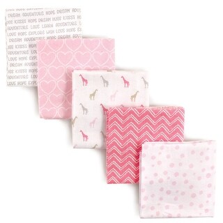 Luvable Friends Baby Girl Cotton Flannel Receiving Blankets, Giraffe 5-Pack, One Size - Giraffe 4-Pack - One Size