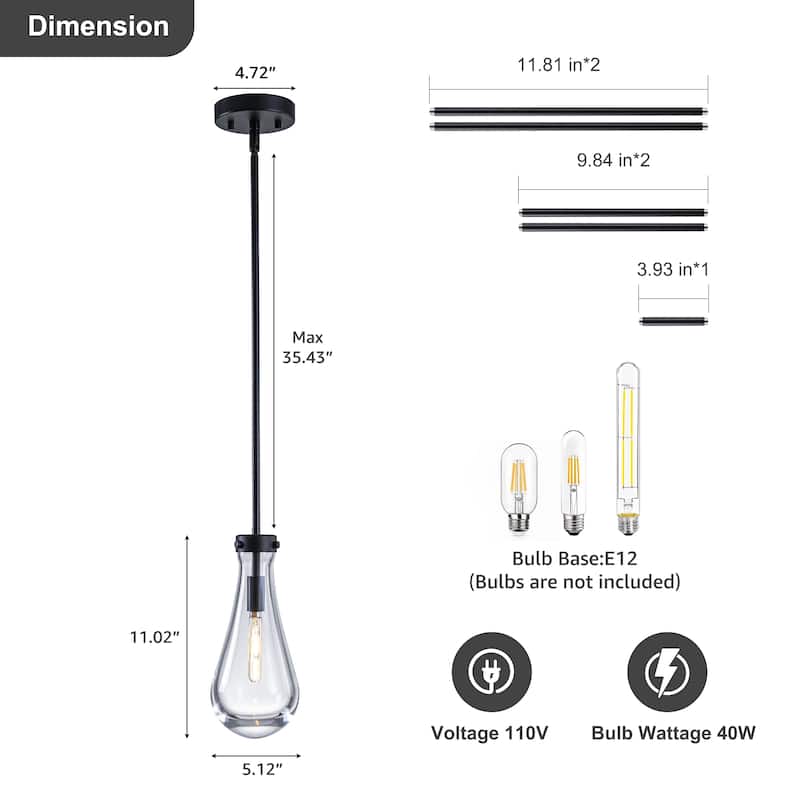 Starsky 1-Light Teardrop Modern Clear Raindrop Glass Pendant