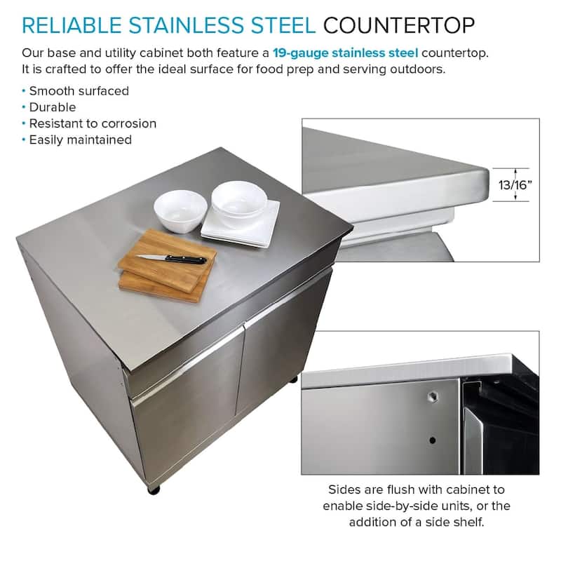 Transolid OBC6424 Outdoor Kitchen 64-in x 24-in x 37-in Double Base Cabinet, Stainless Steel - 64-in x 24-in x 37-in
