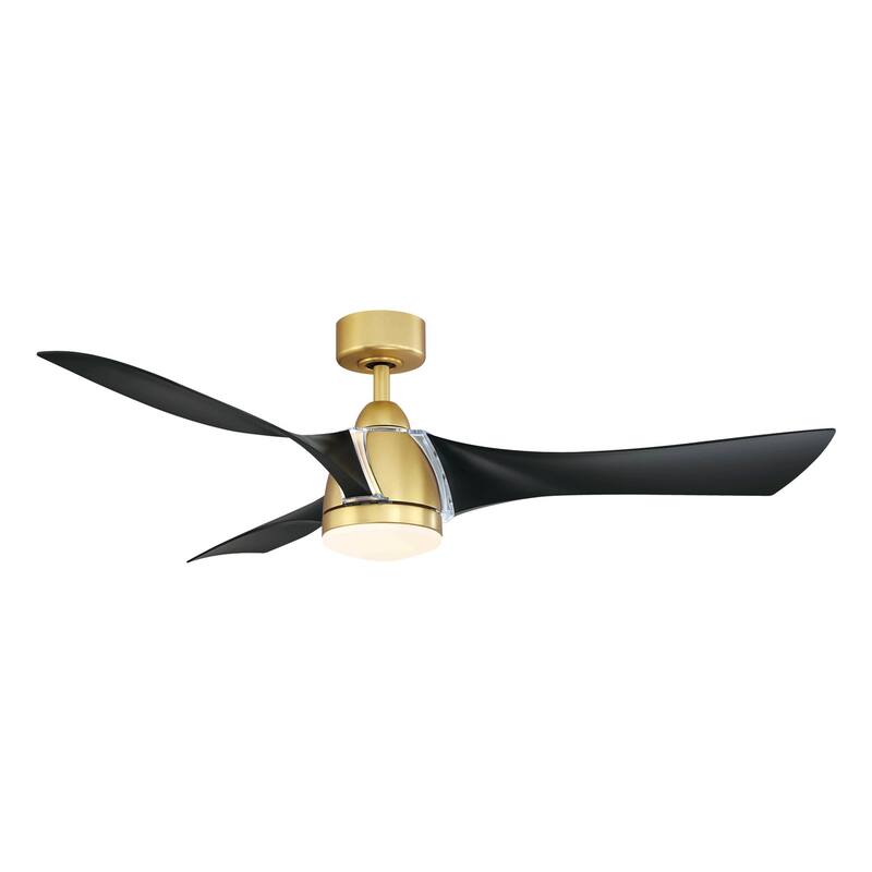 Fanimation Klear 56 inch Indoor/Outdoor Smart Ceiling Fan with LED CCT Select Light Kit and Remote - Brushed Satin Brass & Black