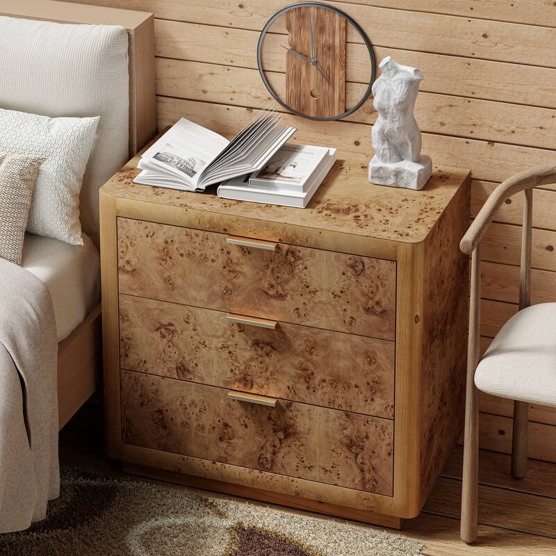COZAYH Burl Finish Nightstand, Rustic Farmhouse Dresser, Vintage Accent Wood Storage Bedside Table, Fully Assembled
