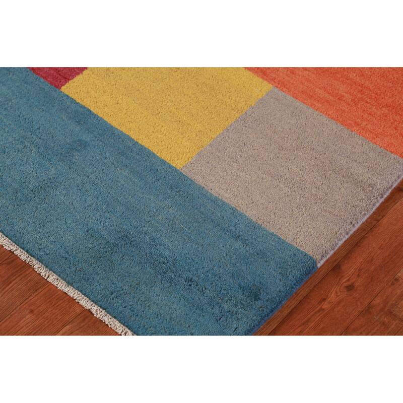 Hand Knotted Oriental 100% Wool Carpet Modern Geometric Multi-Colored Gabbeh Area Rug - 8' 1'' X 5' 1''