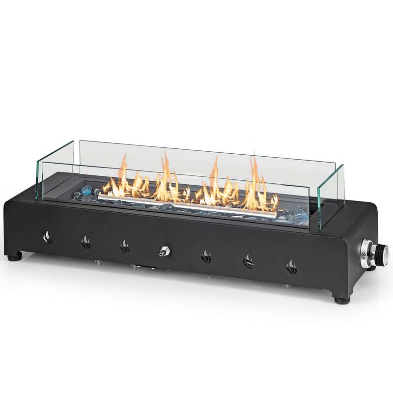 Costway 30" Tabletop Propane Fire Pit with Wind Guard Glass Rocks - See Details - Black
