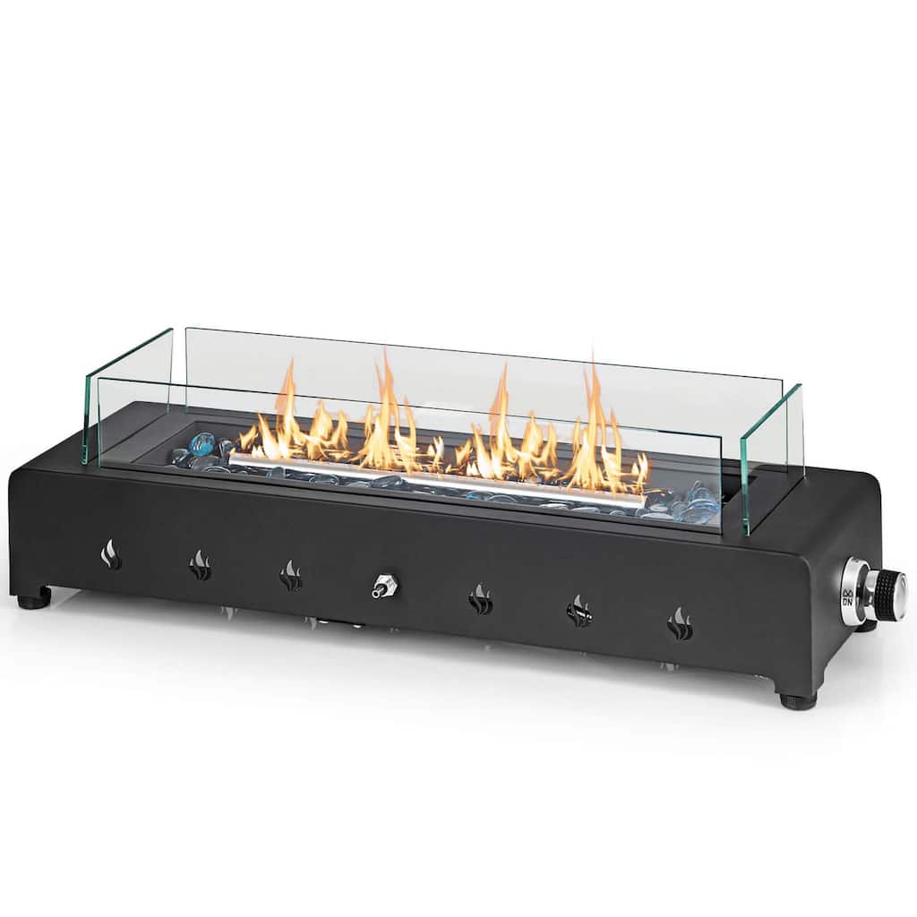 Costway 30" Tabletop Propane Fire Pit with Wind Guard Glass Rocks - See Details