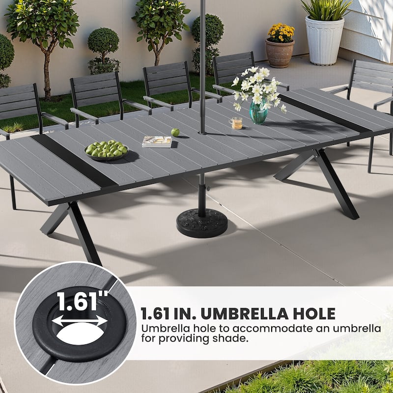 Outdoor Aluminum Dining Table Rectangular Table with Umbrella Hole