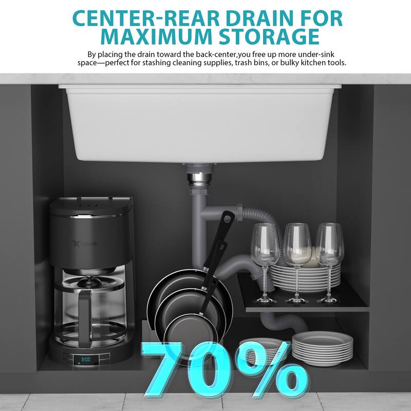 Kitchen Sink - 33" x 19" x 9.65" White Granite Composite Workstation Undermount Single Bowl Kitchen Sink