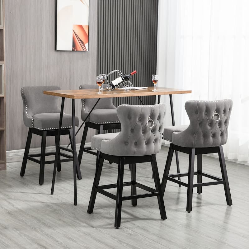 AVAWING Set of 4 Upholstered Fabric Bar Stools Chairs