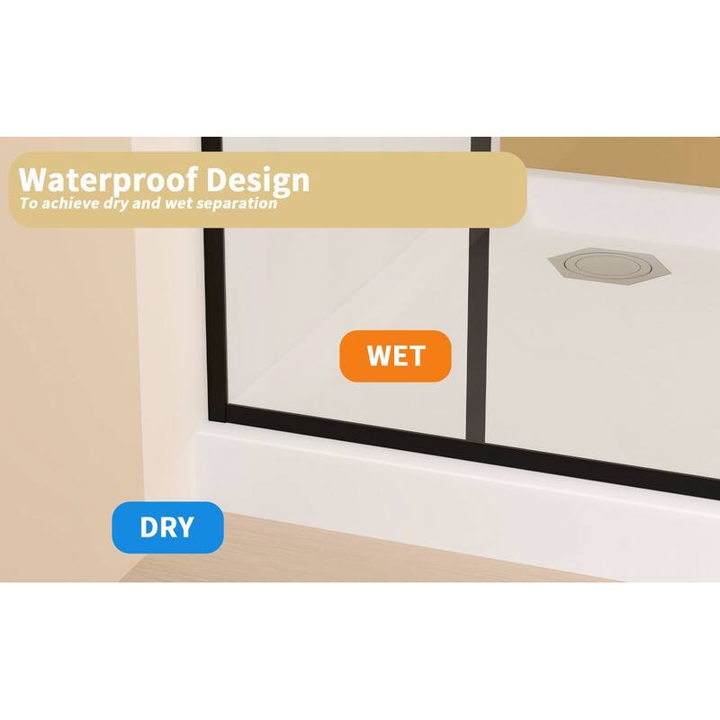 GDFStudio - Emerson Frameless Style Shower Screen with Silk-Printed Tempered Glass and Support Bar - 34" Width x 72"Height