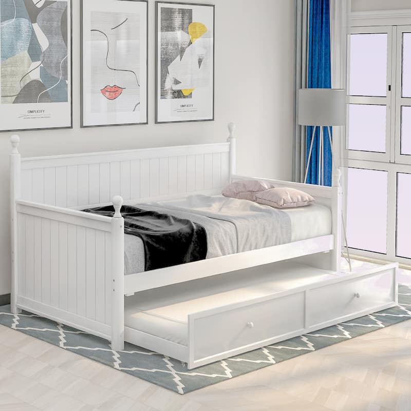 Modern Twin Size Wood Daybed with Twin Size Trundle