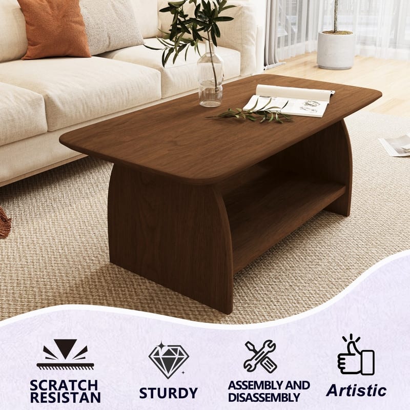 47-inch Modern Minimalist Coffee Table with Storage, Double-Layer Rectangular Design for Living Room