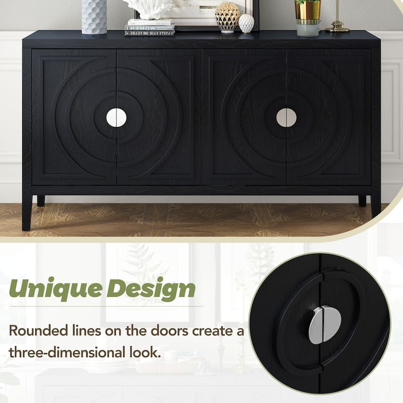 Vintage Distressed Finish Sideboard with Round Metal Handles and Large Storage Capacity