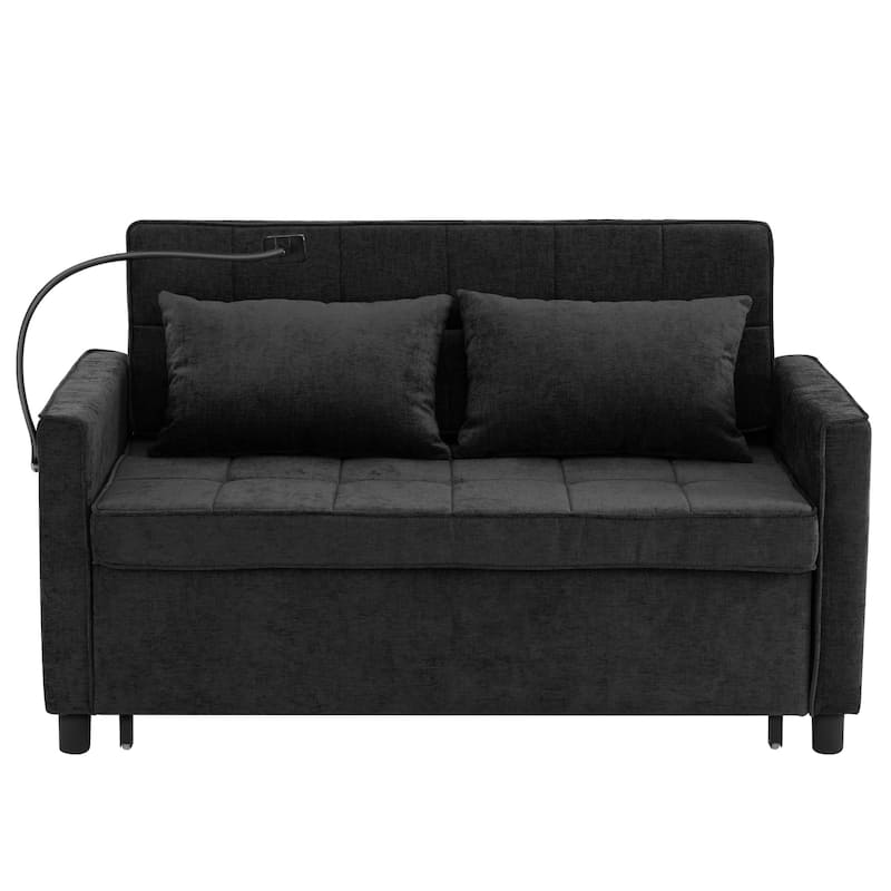 Roomfitters Loveseat Sleeper Sofa Bed with USB Ports, Reversible Cushion, Side Pockets and Phone Holder