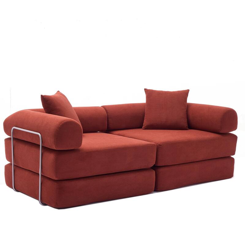 Modular Couch Sofa Bed, Convertible Design with Removable Armrests,Folding Mattress Couch for Small Spaces ,No Assembly