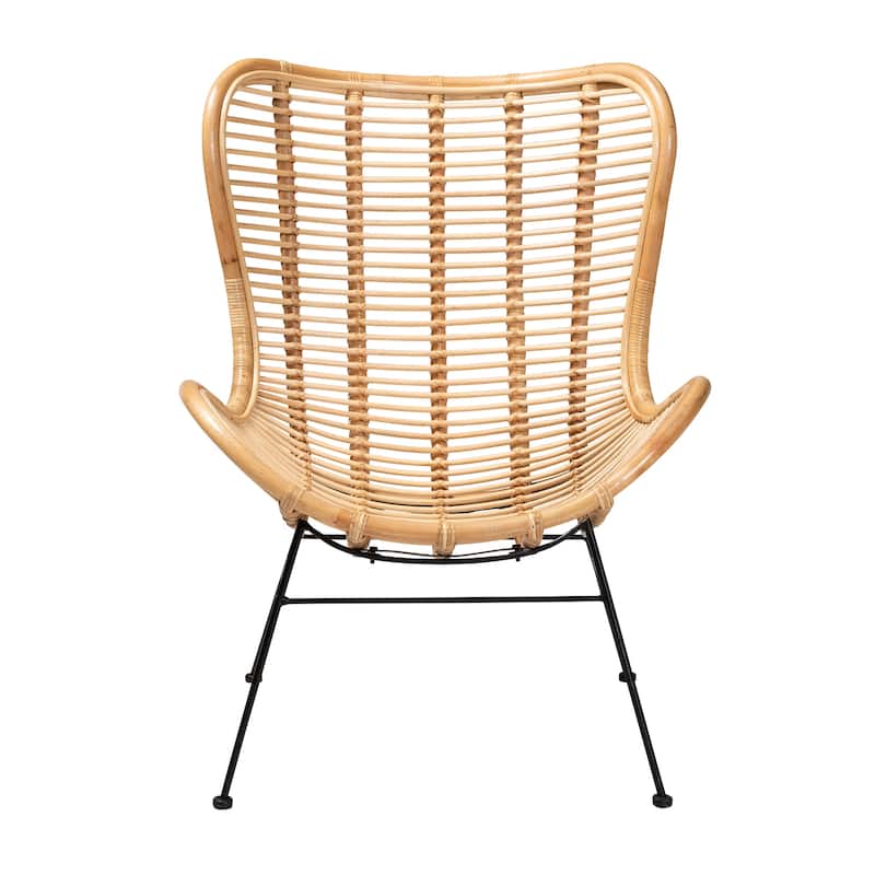 Colorado Modern Bohemian Natural Brown Rattan and Black Metal Accent Chair