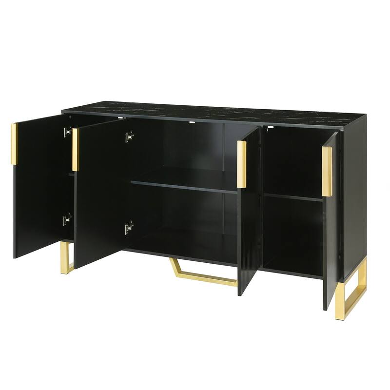 Modern sideboard with Four Doors, Metal handles & Legs and Adjustable Shelves Kitchen Cabinet